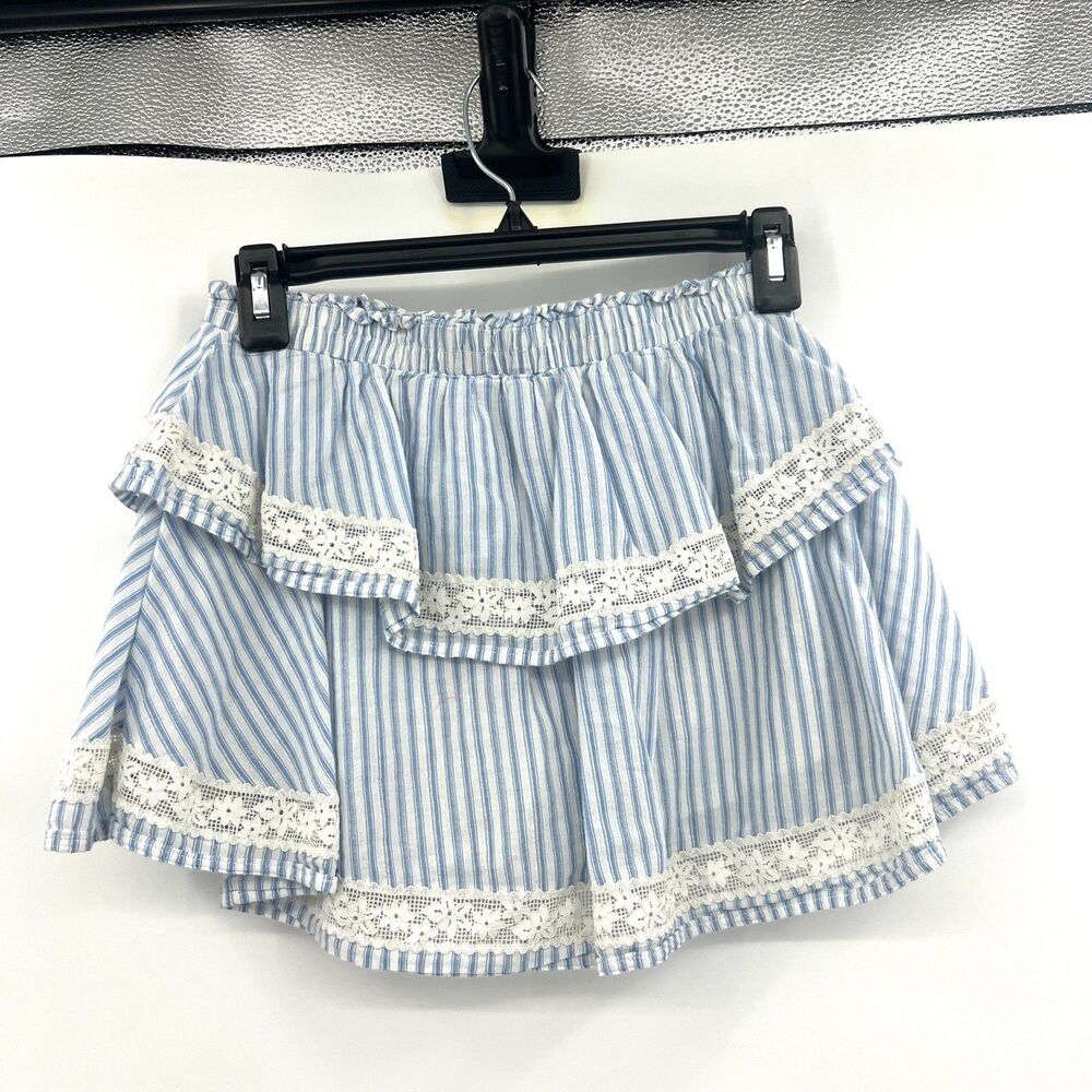 Wild Fable Blue White Striped Tiered Ruffle Lace Trim Mini Skort Womens XXS